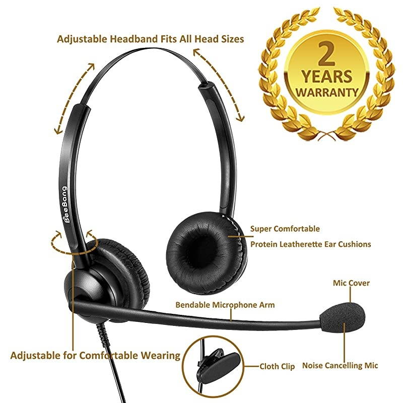 Phone Headset with Noise Canceling Mic for Call Center Corded Office Headset with Mic Mute Volume Control Work for Yealink T20P T22P T26P T23G T29G T32 T41S T42S T46S Grandstream