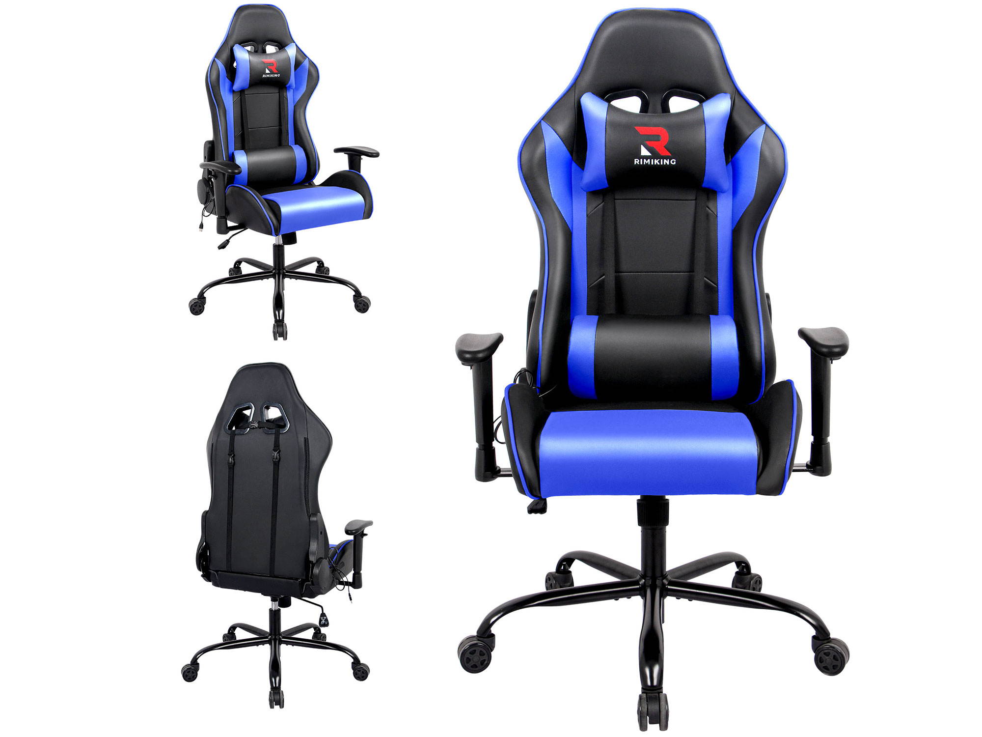 RIMIKING Massage Racing High Back Ergonomic  Computer Gaming Chair  Soft Headrest&Backrest Desk Chair Swivel Adjustable Armrest  Office Chair