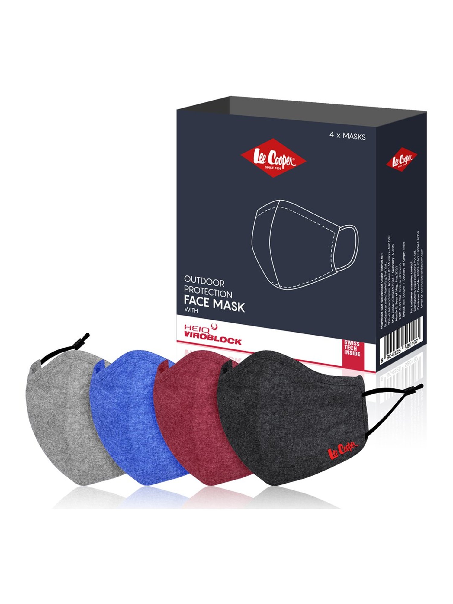 Lee Cooper Viroblock 6 Layered Reusable Face Mask - Pack of 4