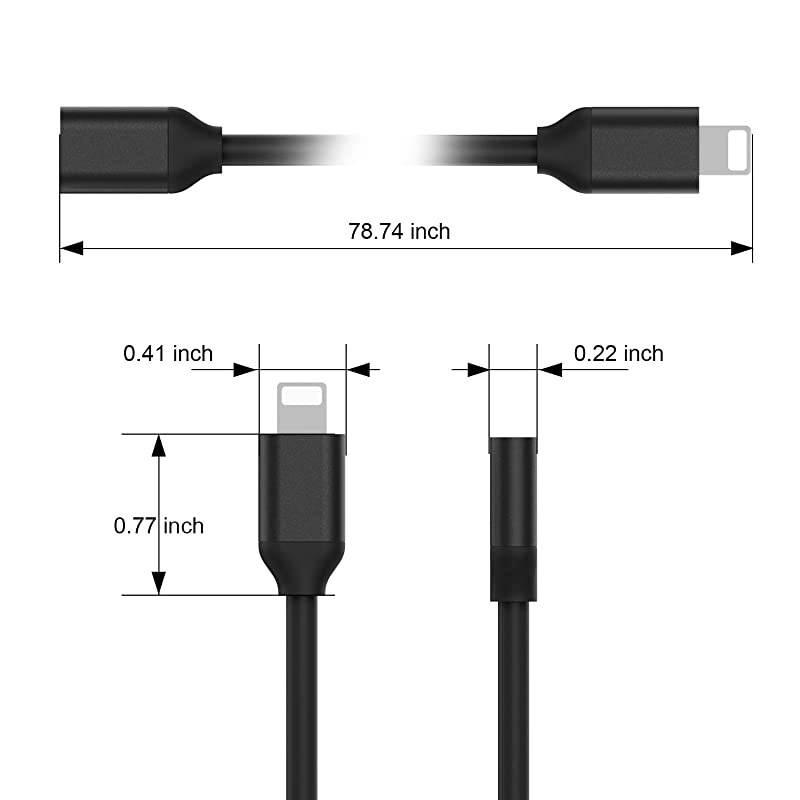 Extender Cable Connector Pass Audio Video Music Photo Data and Power Charge. 1PCS Male to Female Extension Cord Made of All Black PVC &Aluminum. (6.6 Feet / 2M)