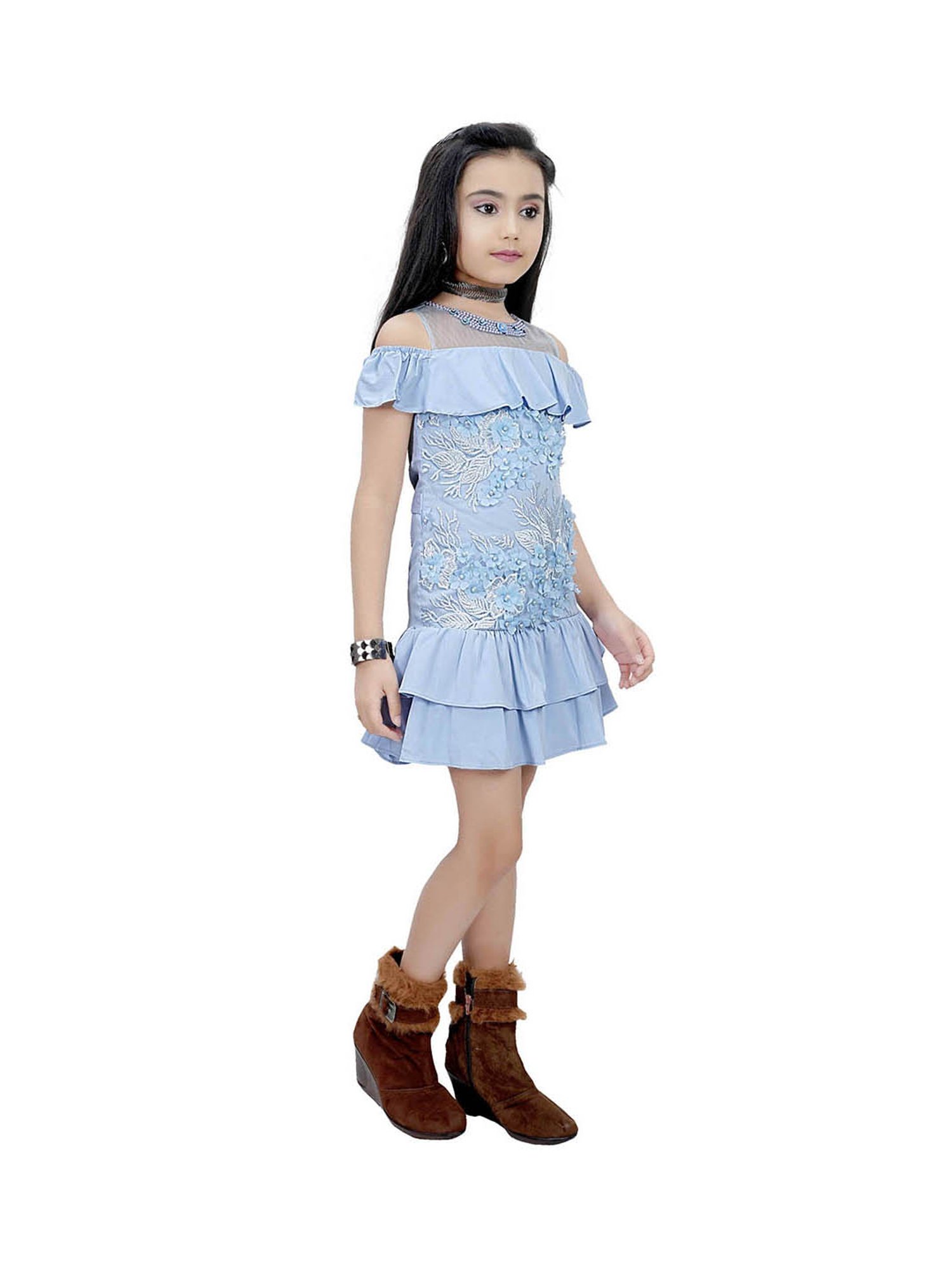 Tiny Girl Blue Embroidered Dress