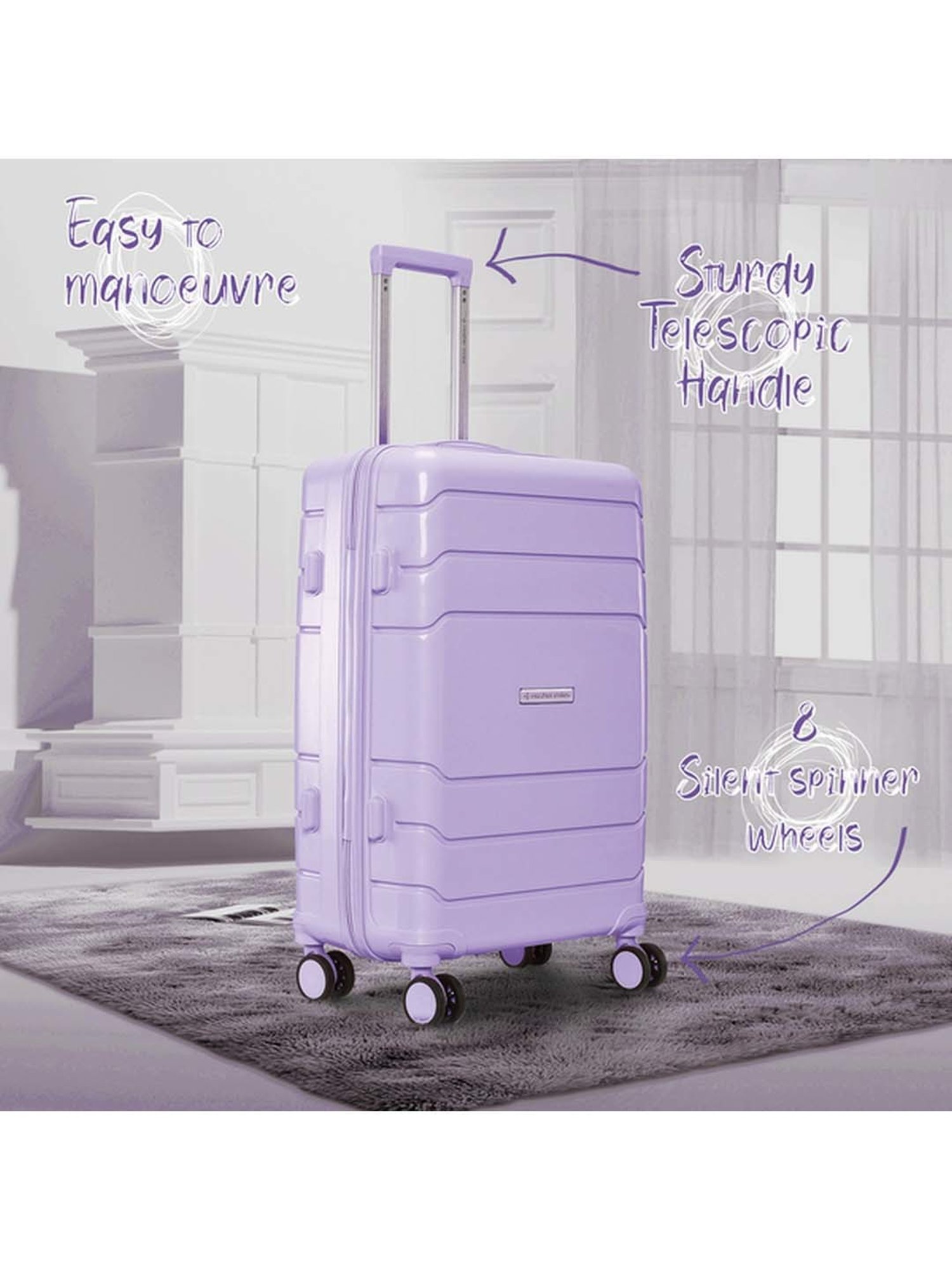 NASHER MILES Lisbon Hard Sided Polypropylene Check-In Luggage Pastel Purple 28 Inch|75CM Trolley Bag