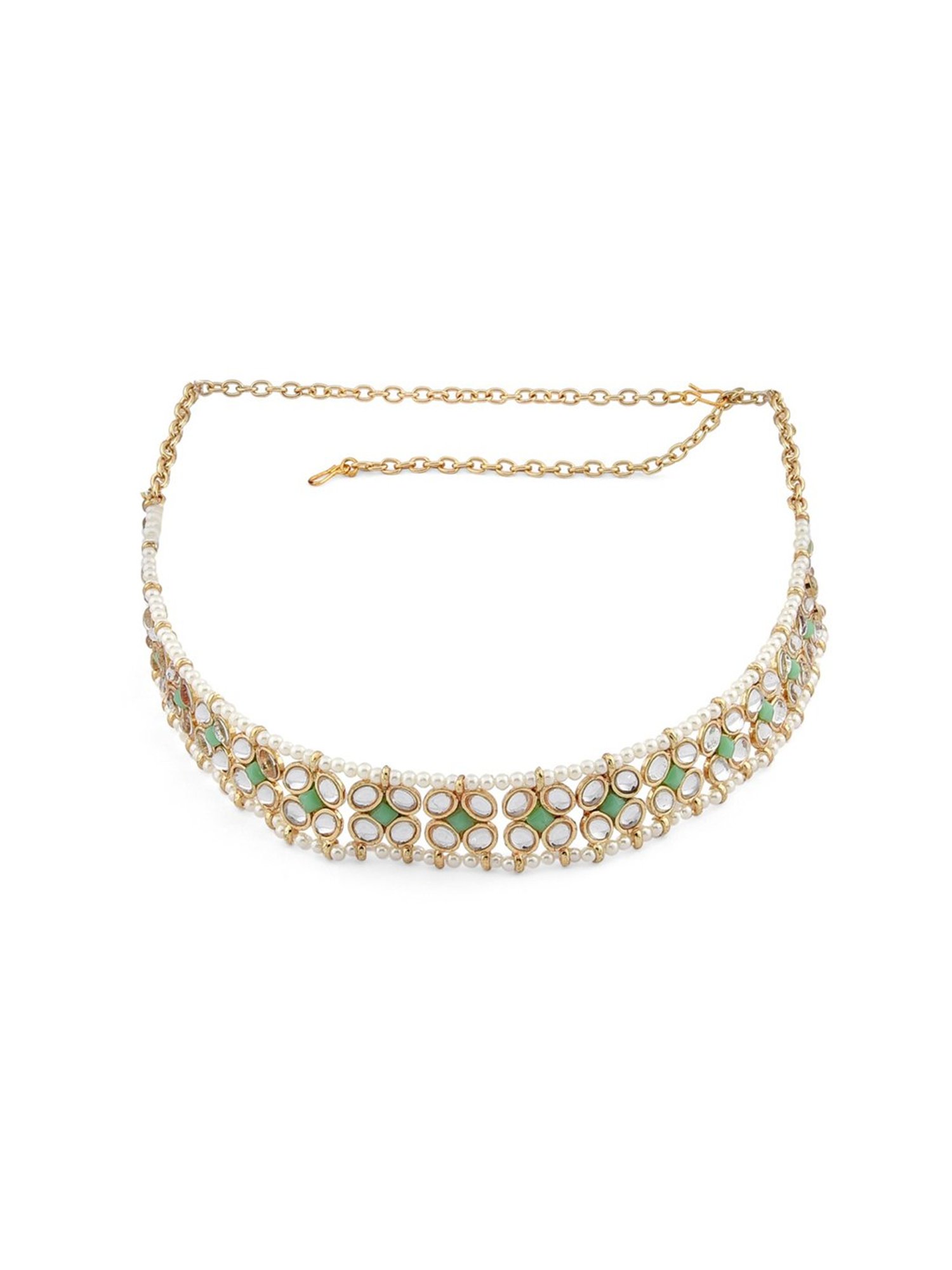 Zaveri Pearls Green Kundan Embellished Ethnic Head Chain-ZPFK13109