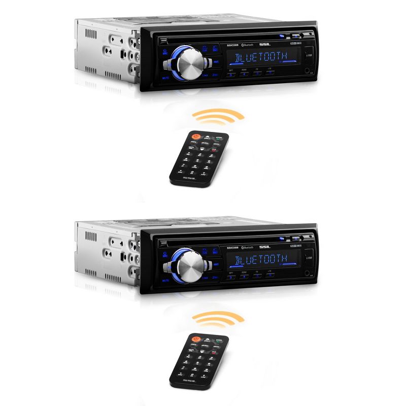 Soundstorm Powerful Single DIN Hands Free Bluetooth Vehicle Radio Stereo System w/ remote (2 Pack)