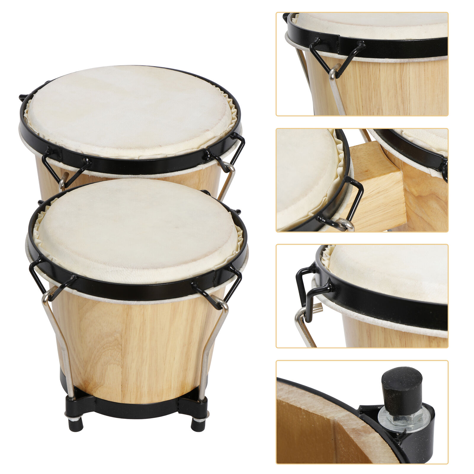 Wood Bongo Drum Set Percussion Instrument With Tuning Wrench for Kids Adults Beginner