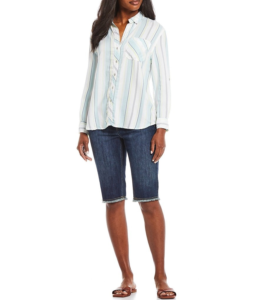 Westbound Roll Sleeve Tonal Stripe Button Front Shirt