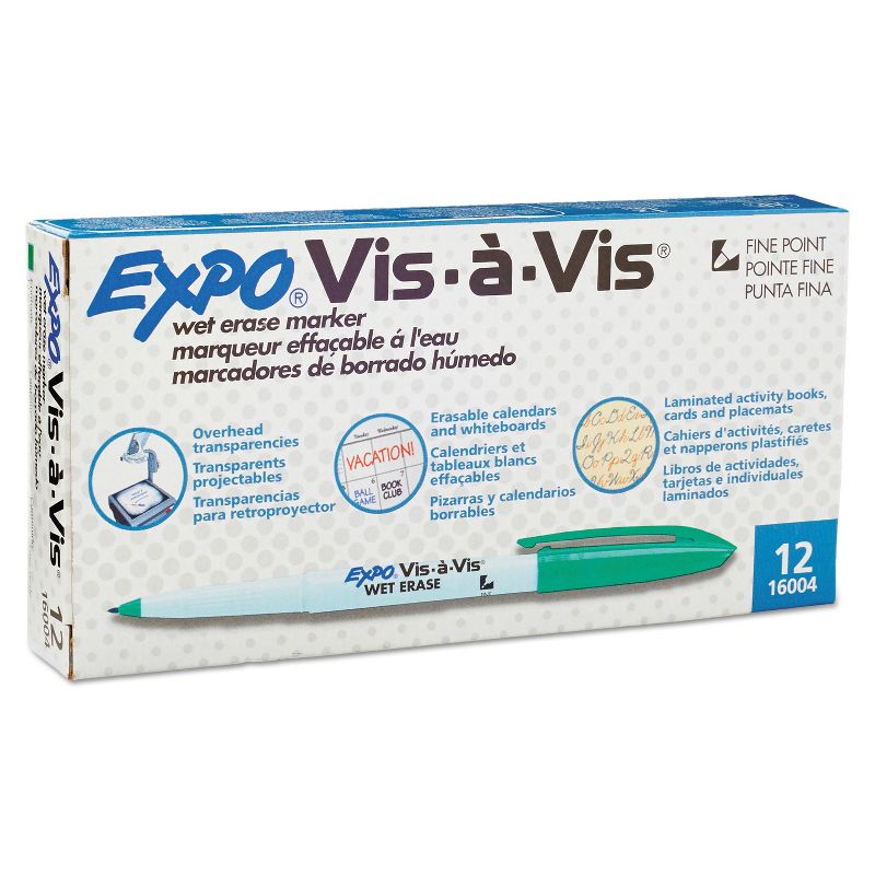 EXPO Vis-&agrave;-Vis Wet-Erase Marker Fine Point Green Dozen 16004
