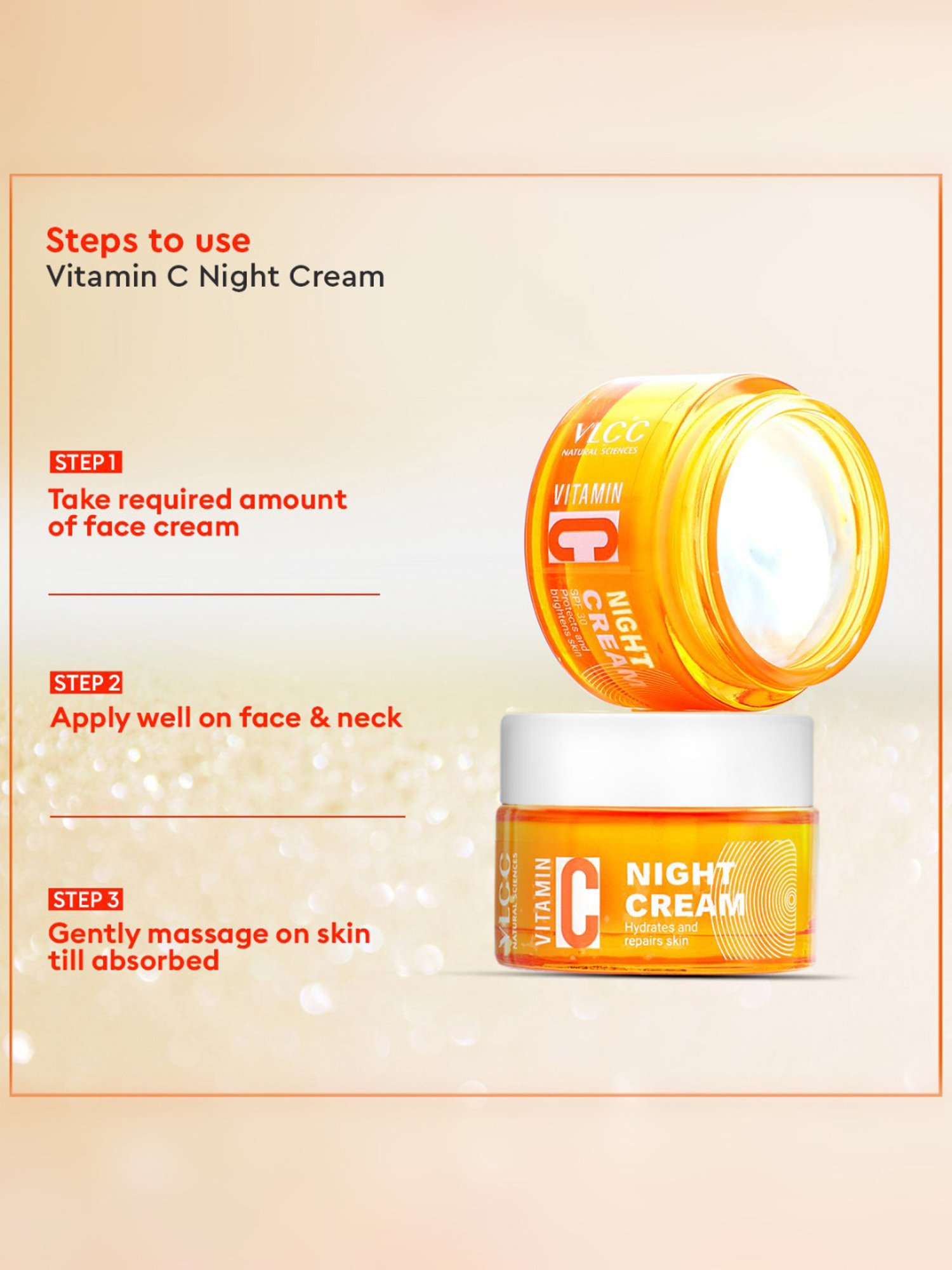 VLCC Natural Sciences Vitamin C Night Cream & VLCC Bright Glow Serum Facewash Combo