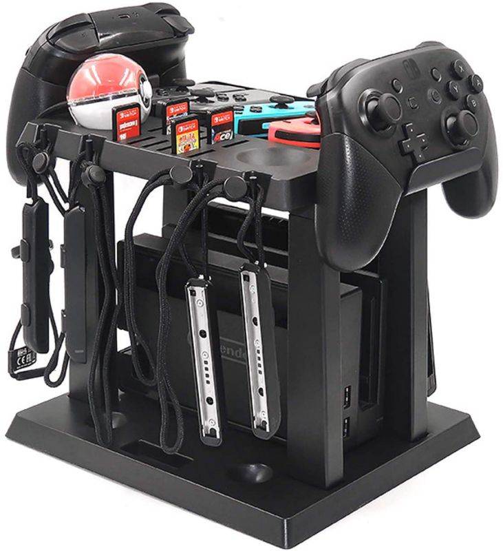 Multifunctional Game Storage Tower Game Disk Storage Tower Holder Stand for Nintendo Switch Console Accessory 2 Poke Ball Plus Controllers Stand Holder