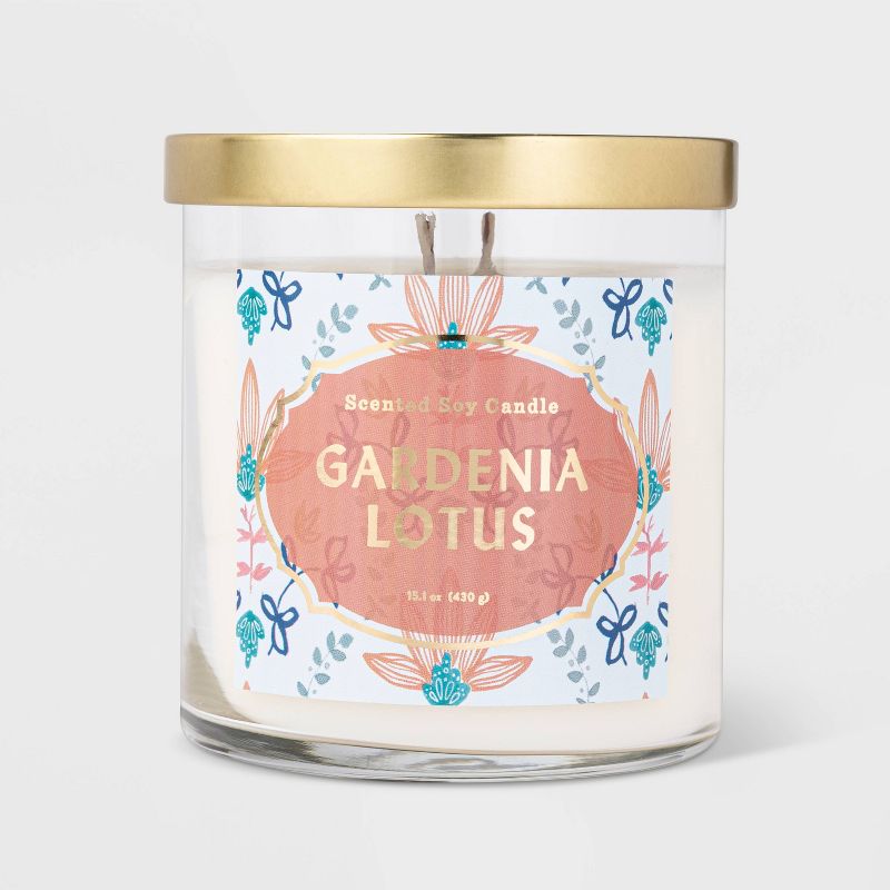 15.1oz Lidded Glass Jar 2-Wick Gardenia Lotus Candle - Opalhouse™