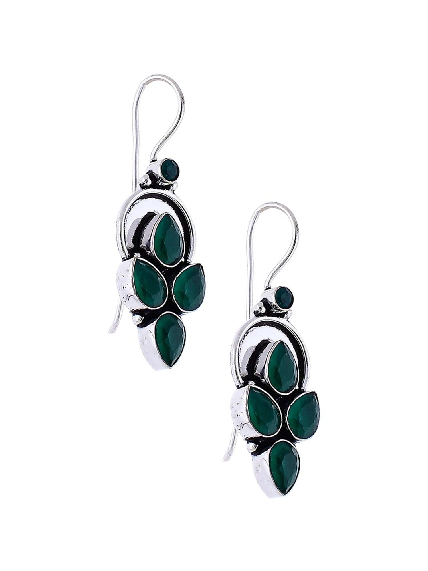 Imli Street Green Silver Tone Stone-Studded Handcrafted Dangler Earrings