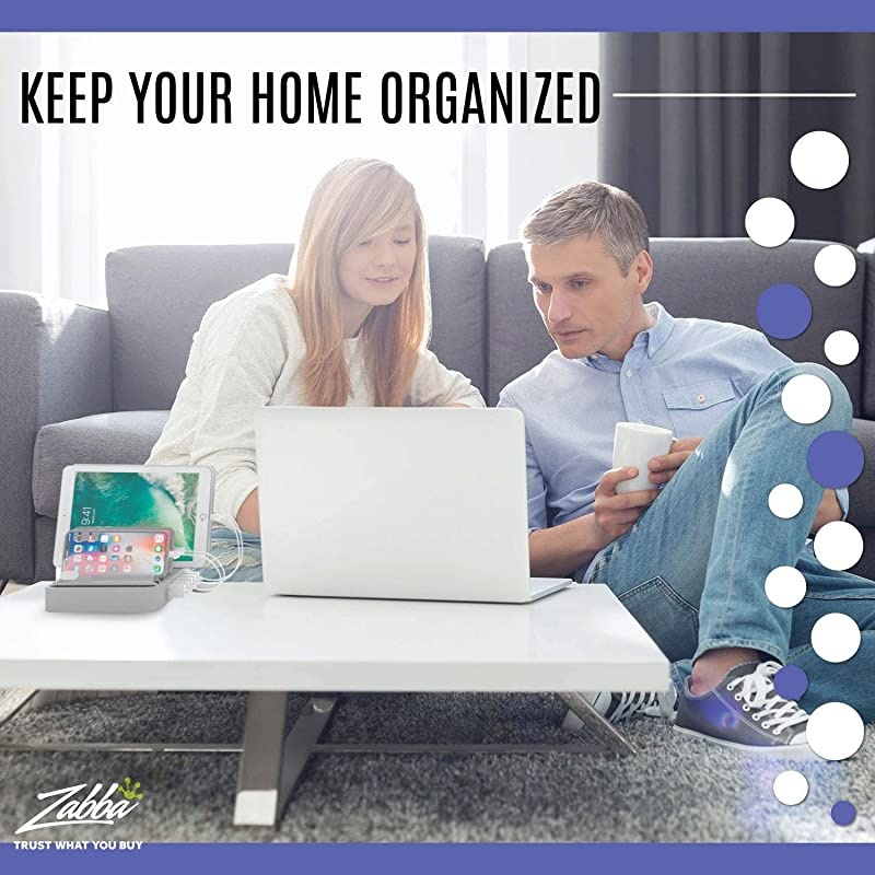 Charging Station for Multiple Devices Silver 6 Short Mixed Cables Included for Cell Phones Smart Phones Tablets and Other Electronics Multi Charger Organizer Docking Station