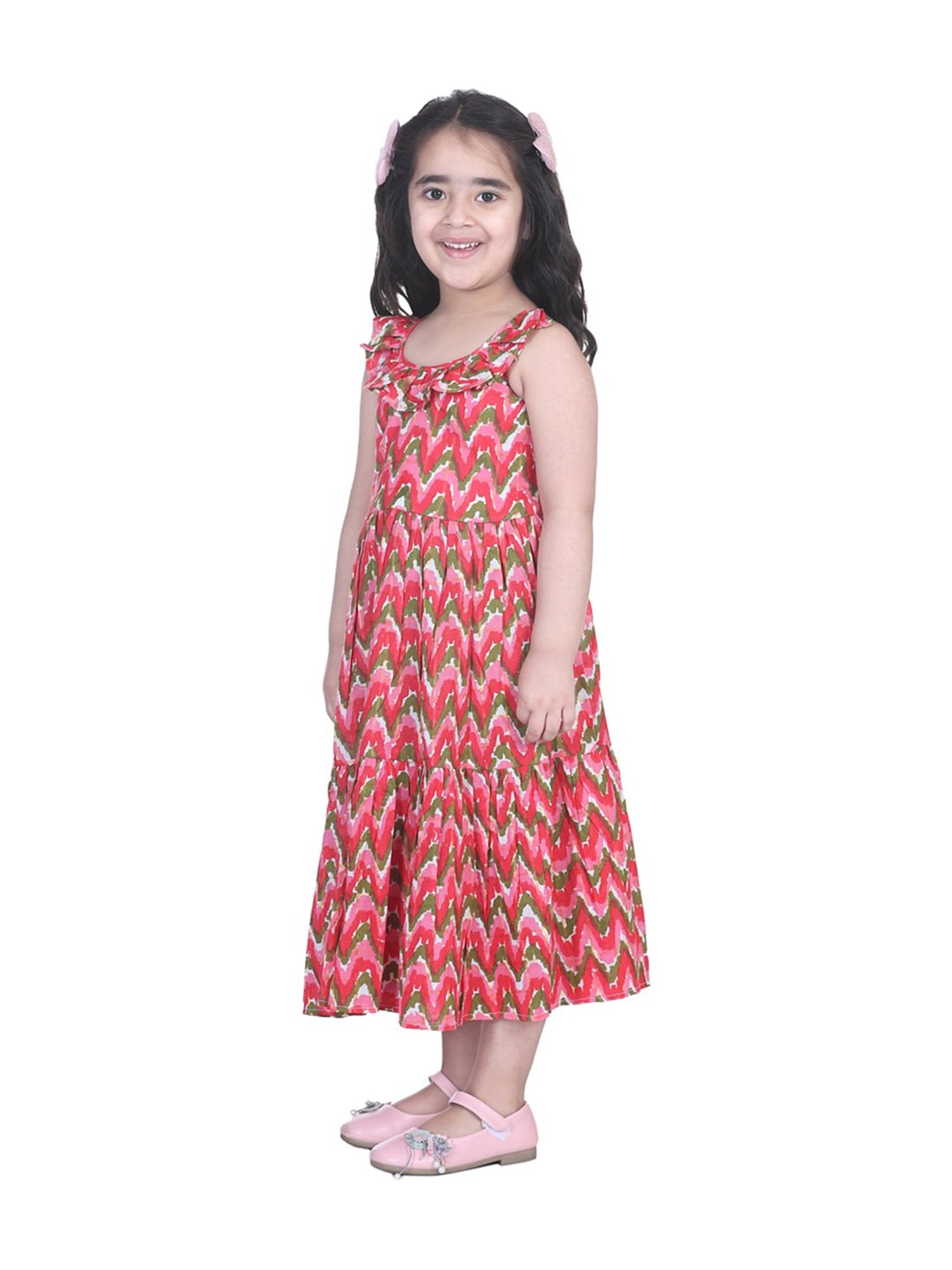 BownBee Kids Pink Cotton Printed Frock