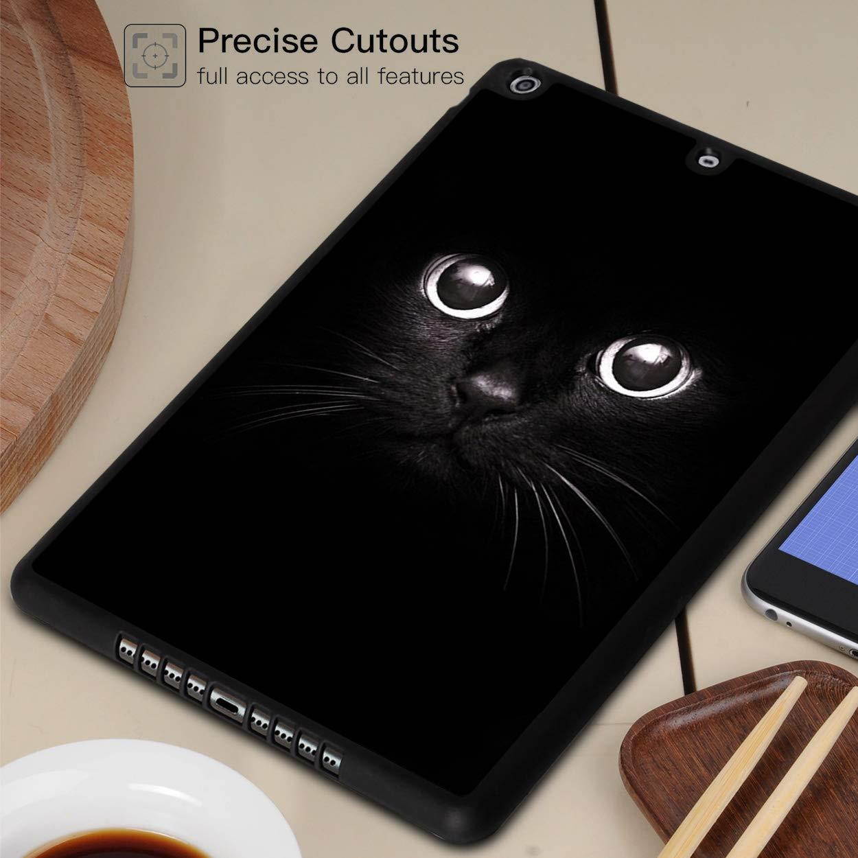 iPad 9.7 Inch 2018 Case,iPad Air 2 Case,Rossy Shockproof Hard Shell Rubber Bumper Protective Case with Black Cat Face Eyes Pattern and Kickstand for Apple iPad 9.7 Inch 6th Generation