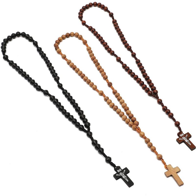 Juvolicious 12-Pack Catholic Rosary Beads, Maple Wood Cross Handmade Necklace Prayer Gifts