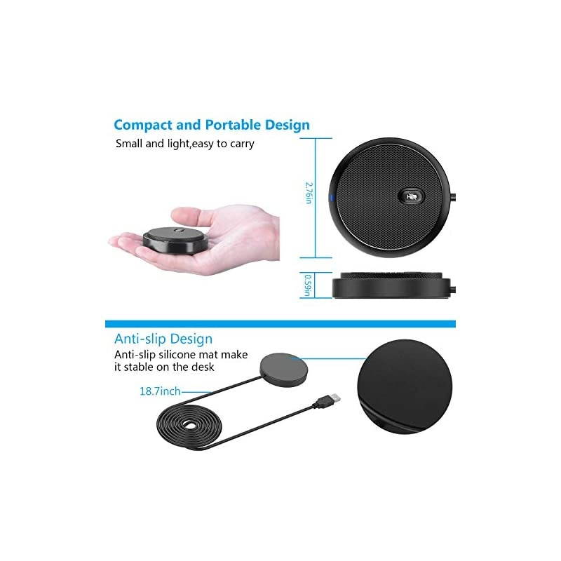 USB Conference Microphone Desktop Omnidirectional Condenser Boundary PC Computer Laptop Mic with Mute Function for Recording Video Meeting Gaming Skype VoIP Calls WindowMac