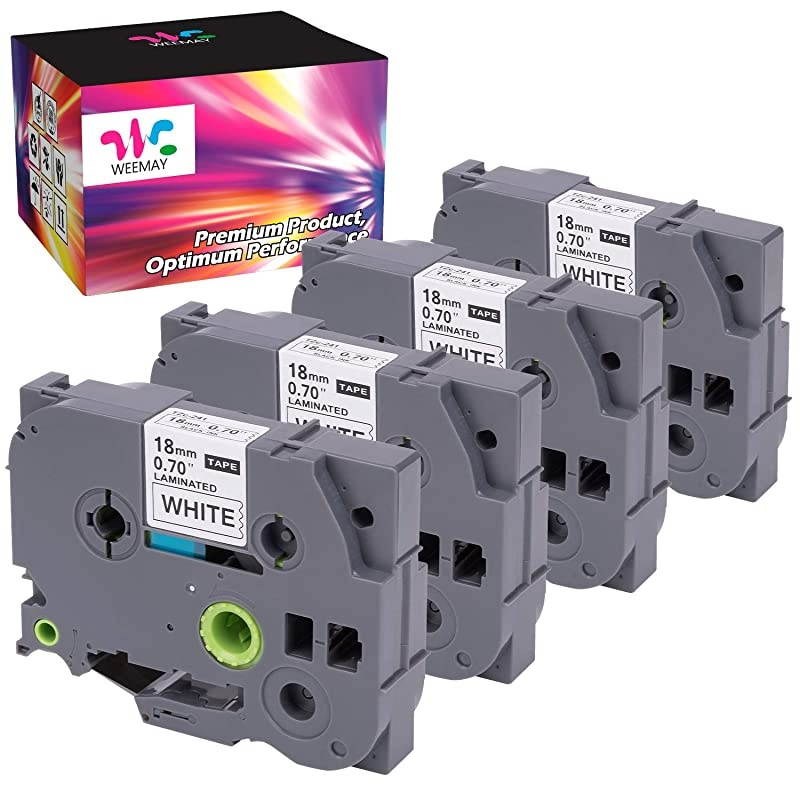 4 Packs  18mm 07 Laminated White Tape Compatible with Brother Label Tape TZe241 TZe241 TZ241 TZ241 for PTouch PTD400 PTD400AD PTD600 Label Maker 34 Inch Black on White