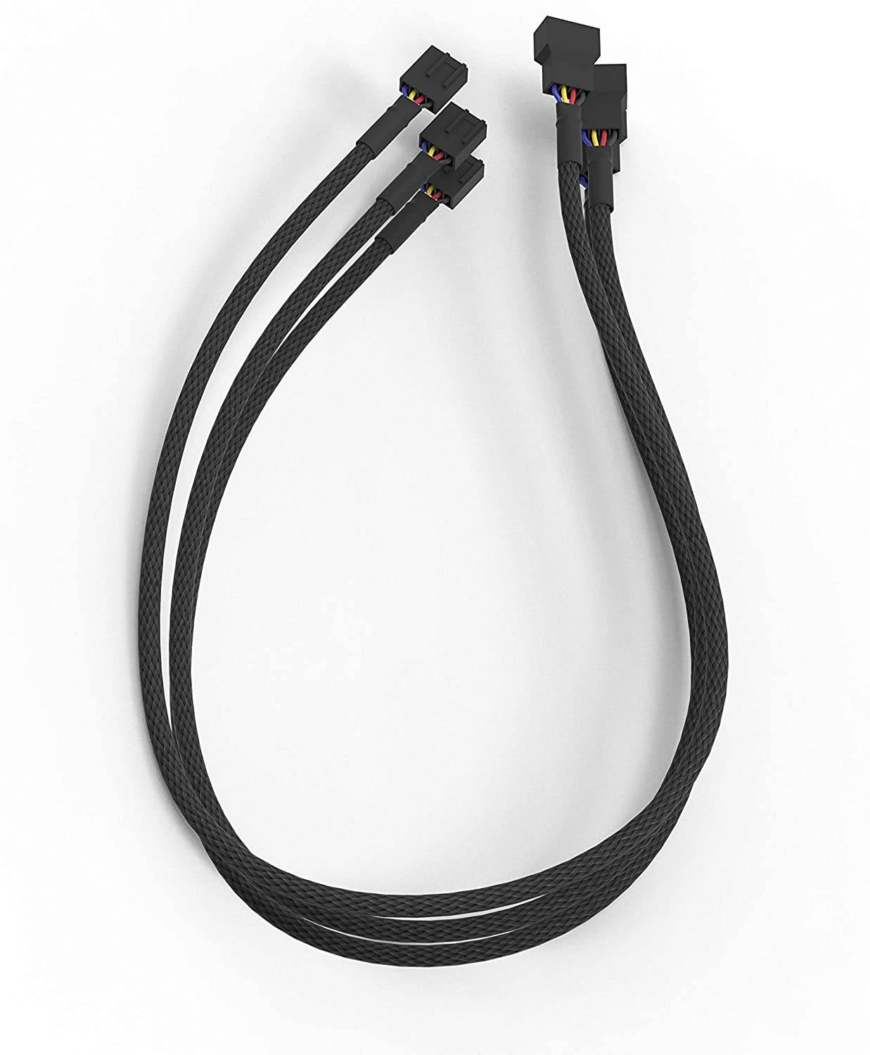 3 Pack 4 Pin PWM Fan Power Splitter Cable Black Sleeved Braided Adapter PC Fan Power Extension Cable for Computer ATX Case 4 Pin 3 Pin Cooling Fan Cable Black 18inch 50cm