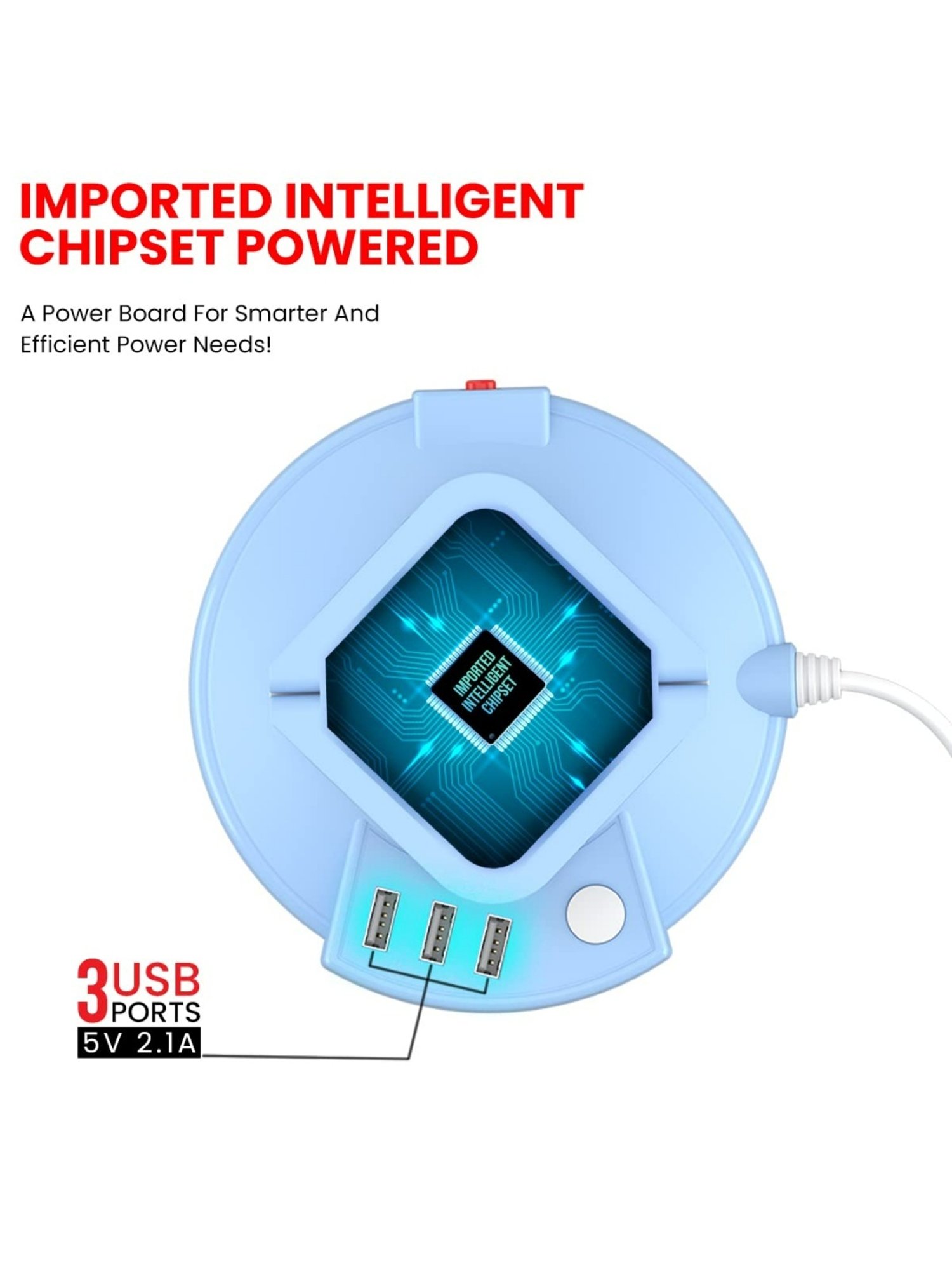 Portronics Power Plate 9 with 3 USB Ports, 8 Power Sockets 3M Cord Length (Blue)