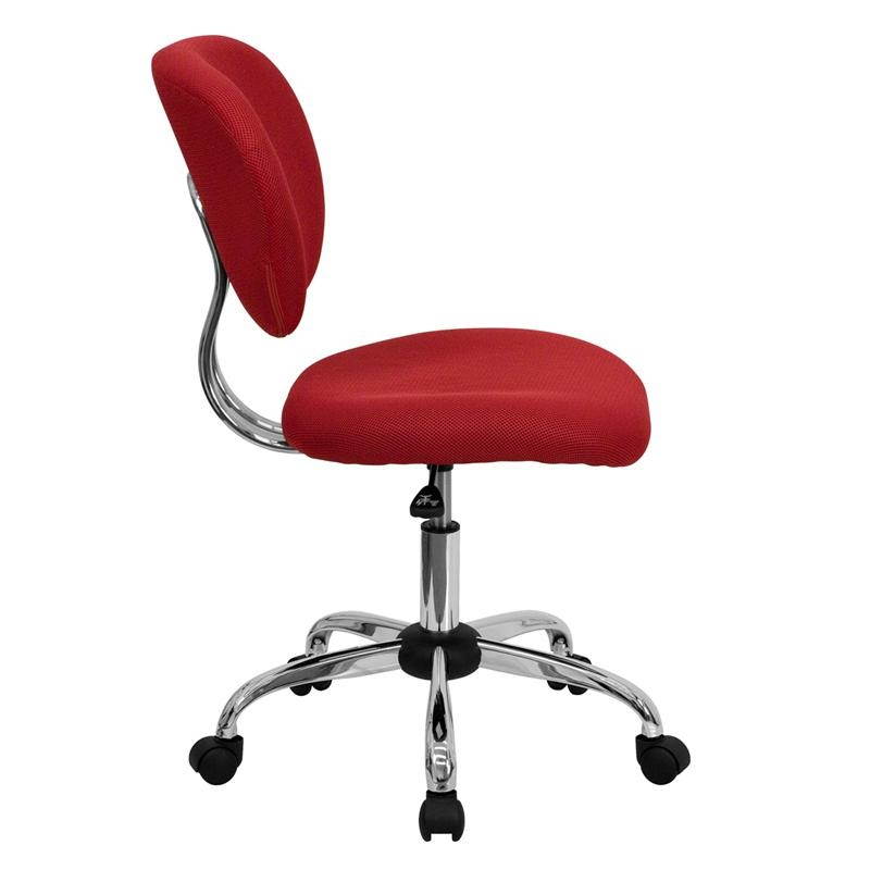 Mid-Back Red Mesh Padded Swivel Task Chair with Chrome Base