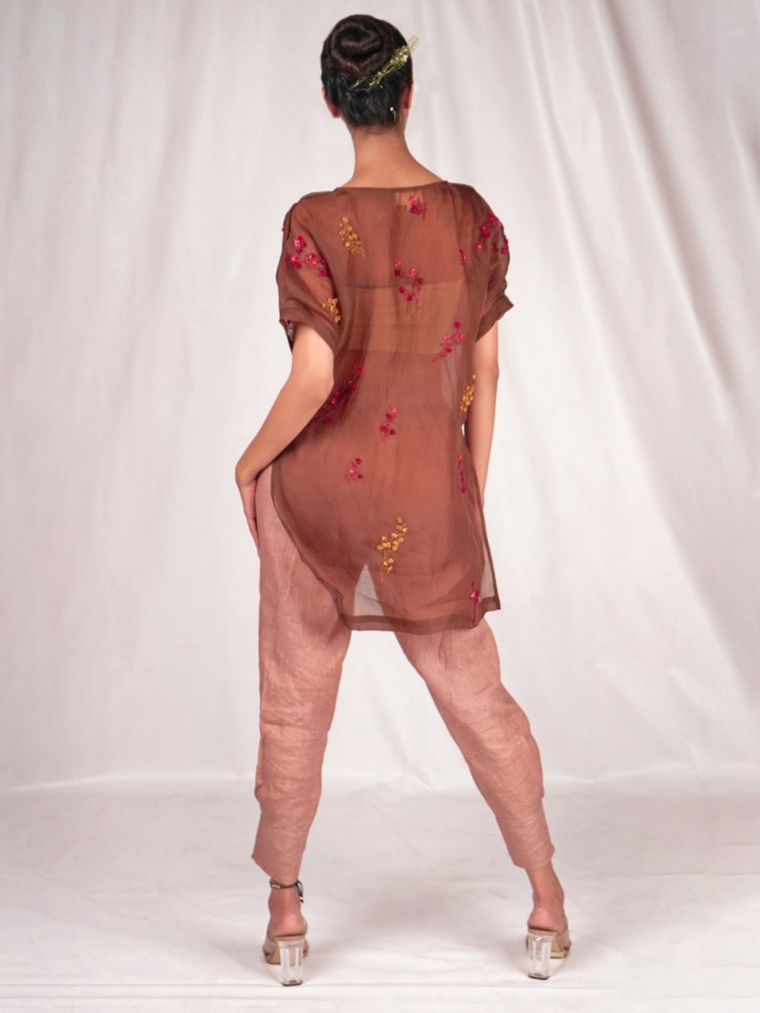 Seesa Pink Spring Summer Linen Trousers With Fitted Band Hemline