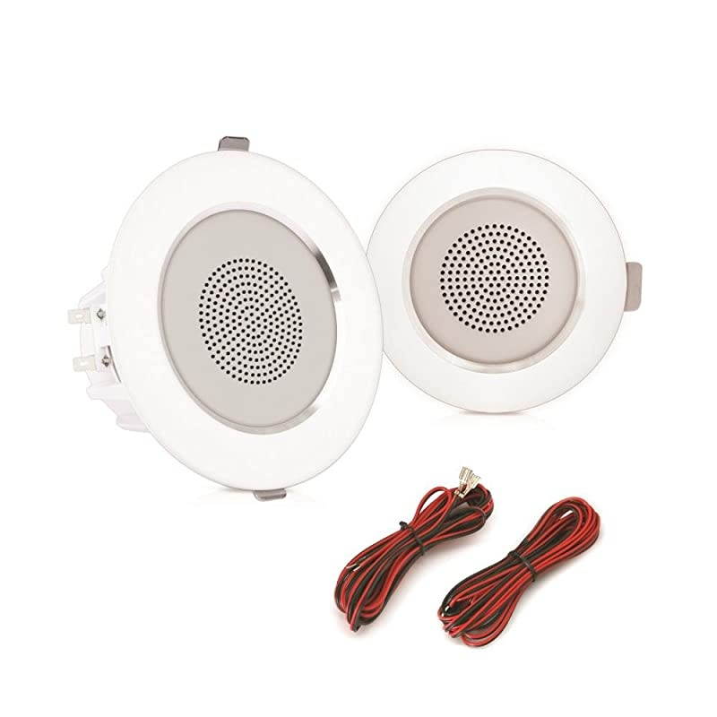 Pair 35 Flush Mount Inwall Inceiling 2Way Home Speaker System Aluminum Housing Spring Loaded Clips Dual Polyprone Cone Polymer Tweeter Stereo Sound 140 Watts PDIC35