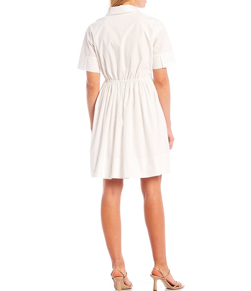A Loves A Short Sleeve Poplin Cotton Cinched Waist Shirt Dress