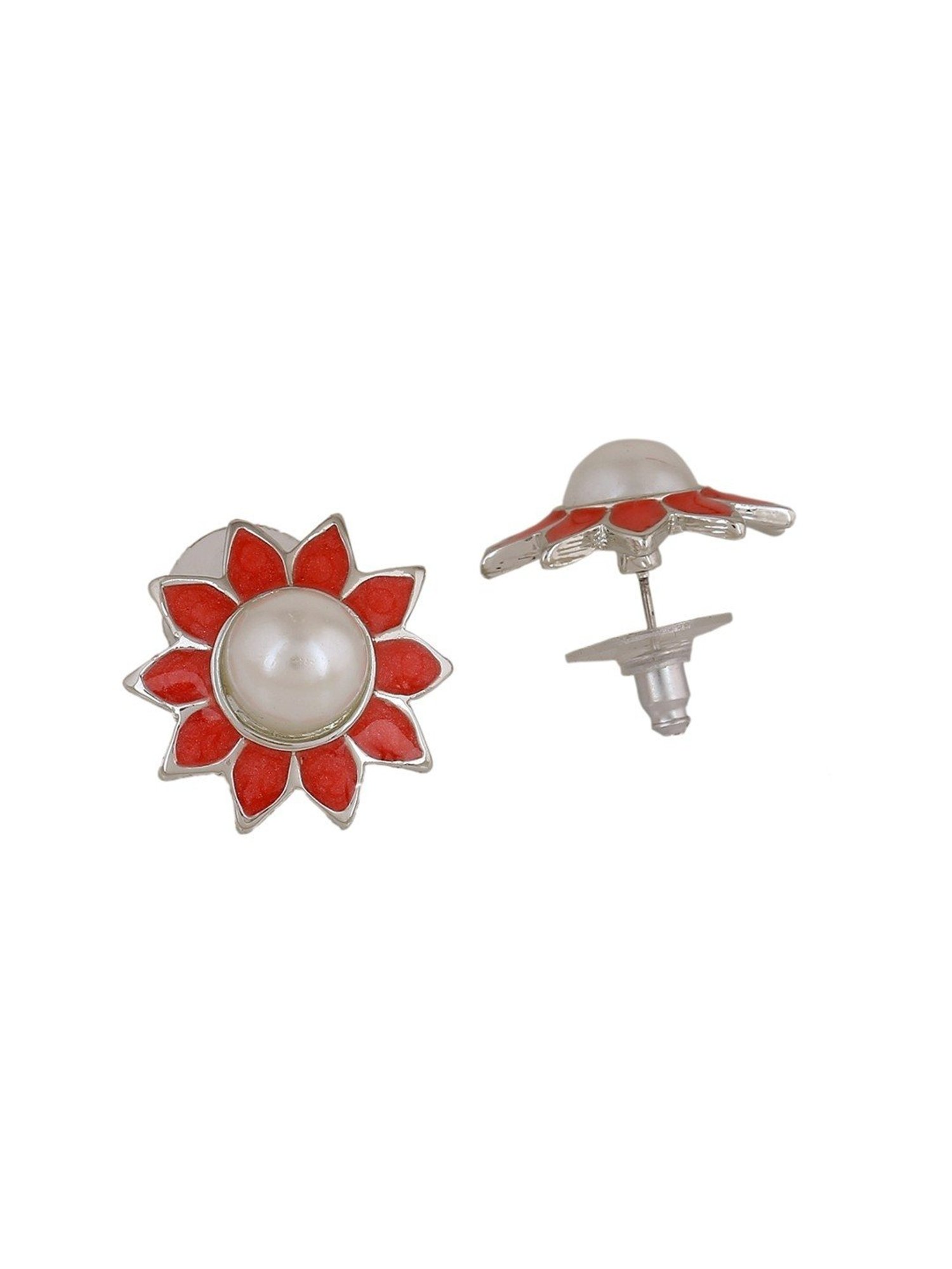 Estele Rhodium-Plated Dazzling Pearl Stud Earrings