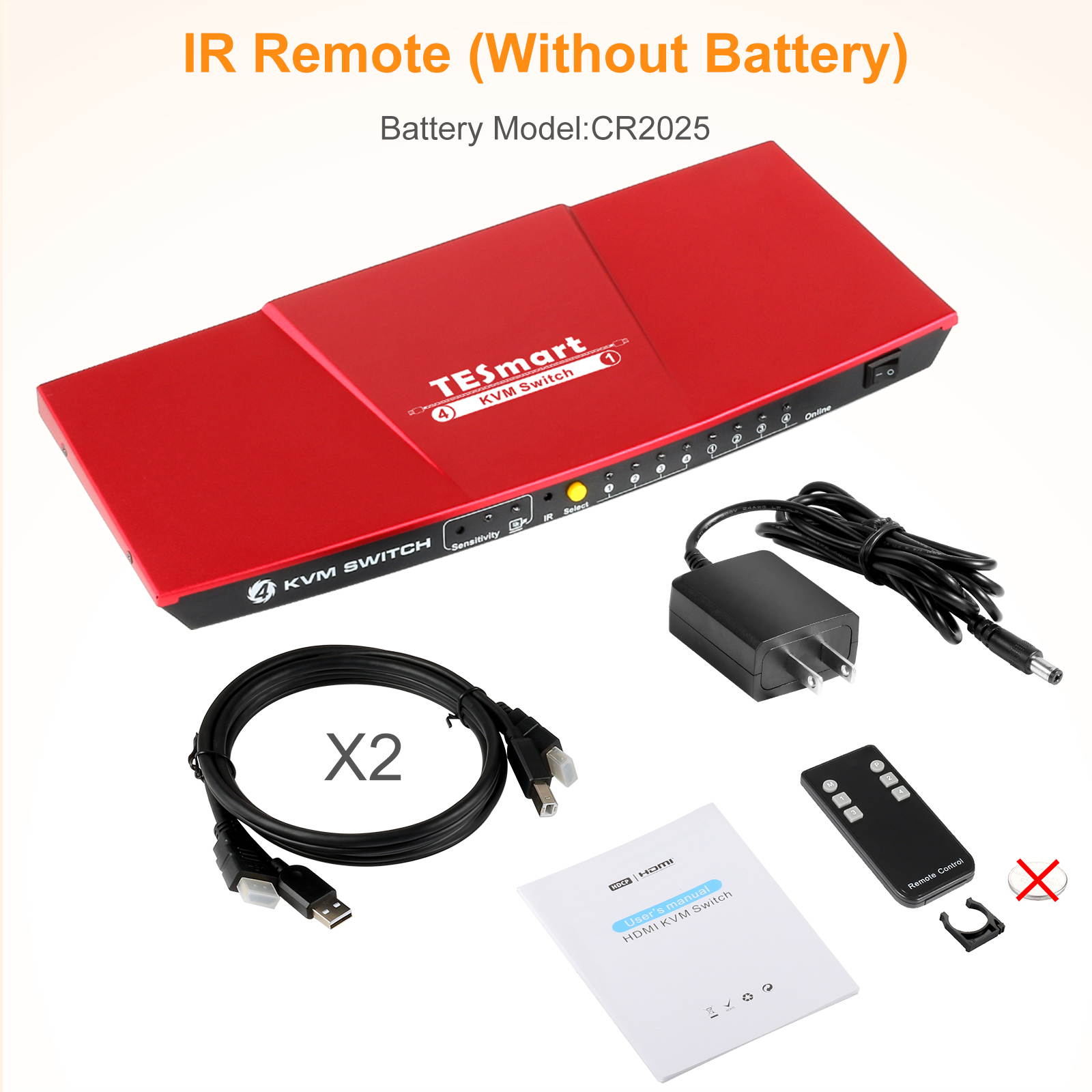 TESmart 4x1 HDMI KVM Switch HDMI 4K 30Hz HDMI Switcher 4 Port HDMI Switch Box with IR Remote Support HDMI 1.4 10.2Gbps with 2 USB 2.0 HDMI Cables for Laptop,PS4,Xbox(Black)