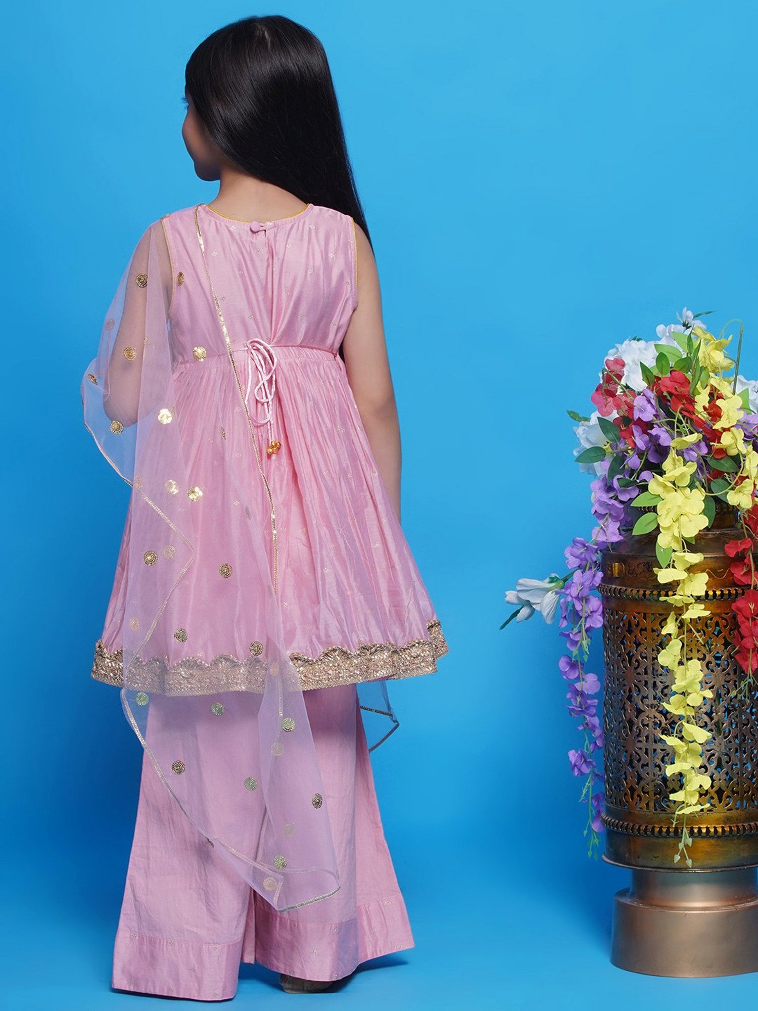 Many Frocks Kids Blue Embellished Top with Plazzos