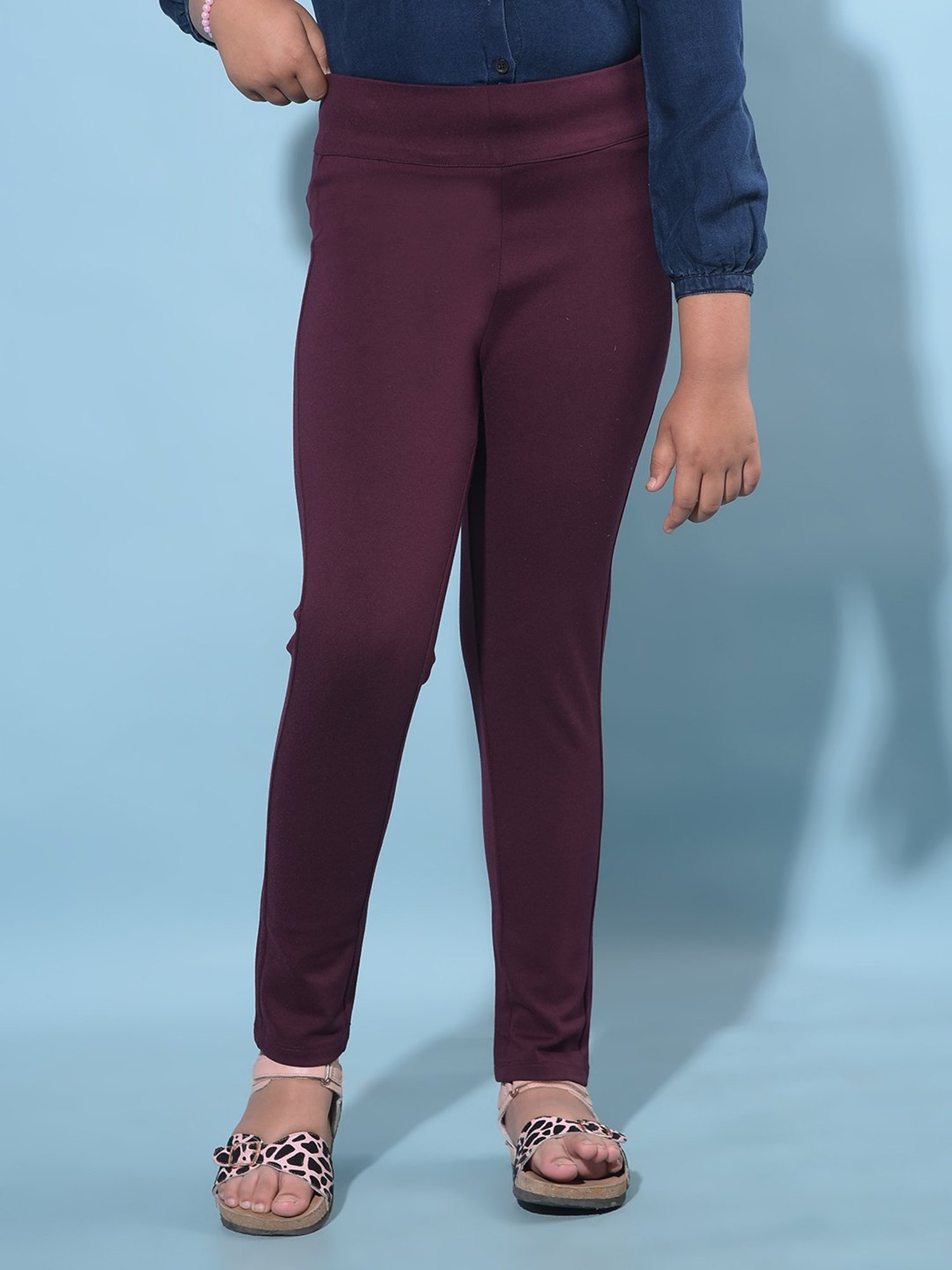 Crimsoune Club Girls Maroon Solid Treggings