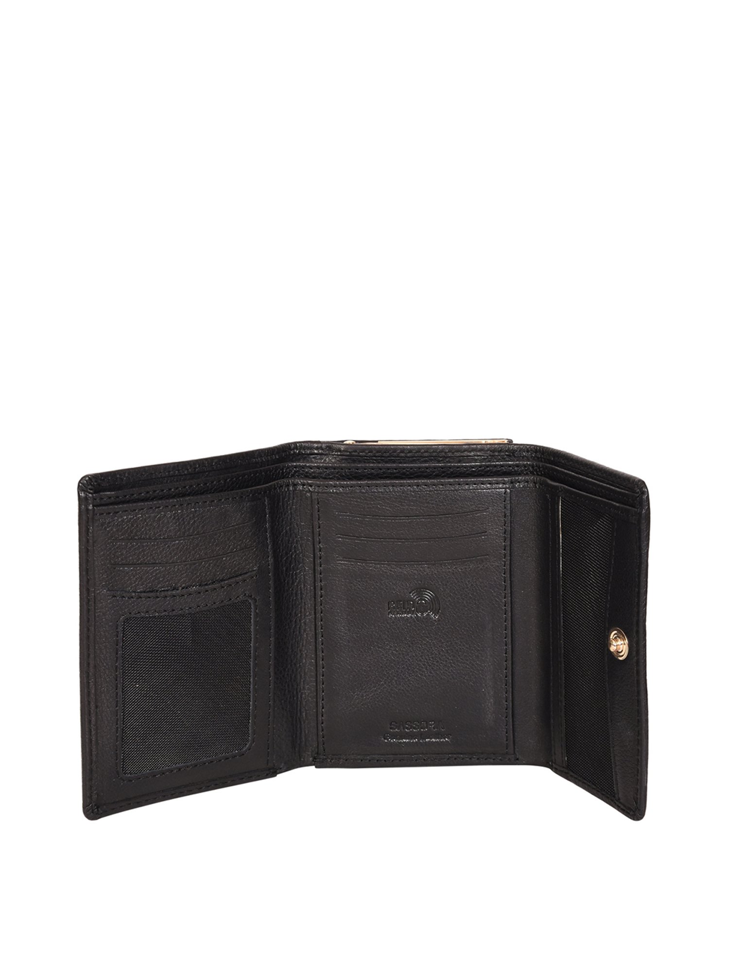 SASSORA Black Solid Rfid Tri-Fold Wallet for Women