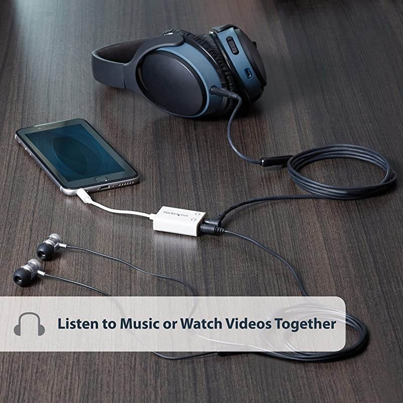 com White Slim Mini Jack Headphone Splitter Cable Adapter - 3.5mm Audio Mini Stereo Y Splitter - 3.5mm Male to 2x 3.5mm Female (MUY1MFFADPW),White - Slim