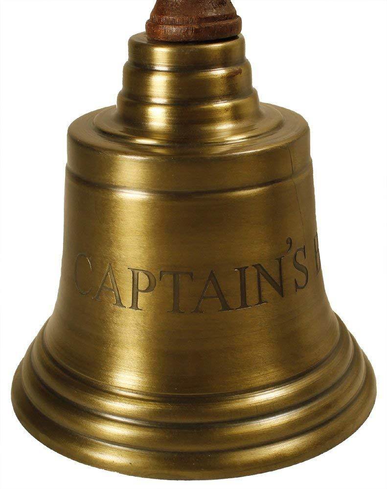 14" Handheld Captains Bell with Brushed Antique Finish and Engraving