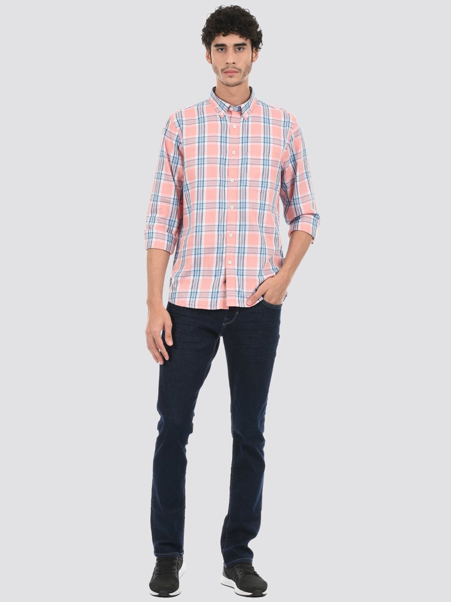 London Fog Pink Regular Fit Checks Shirt