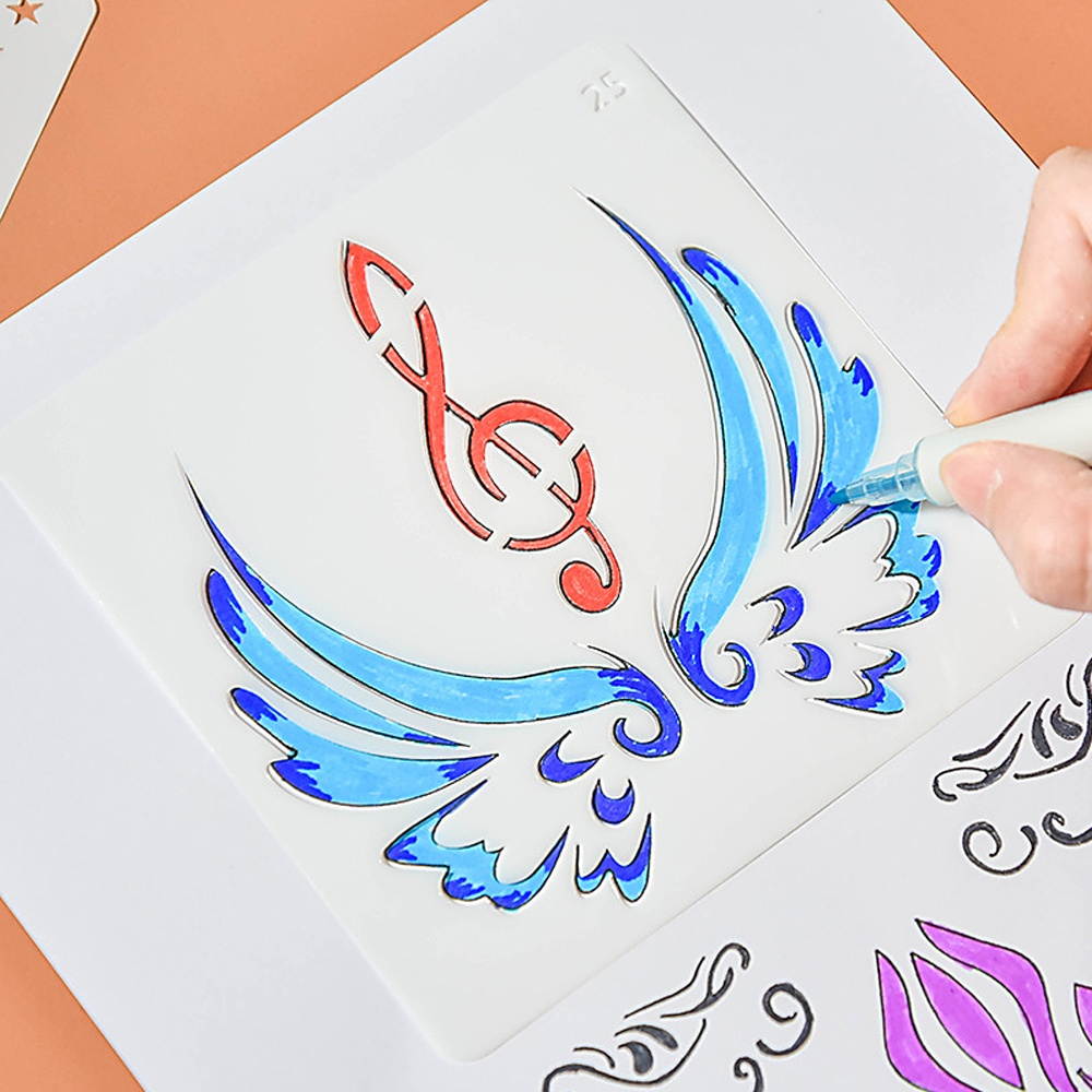 Drawing Painting Stencils Hollow Out Design PP Templates Reusable for Children Students DIY Craft Scrapbooking Journal Photo Album Paper Card Decor