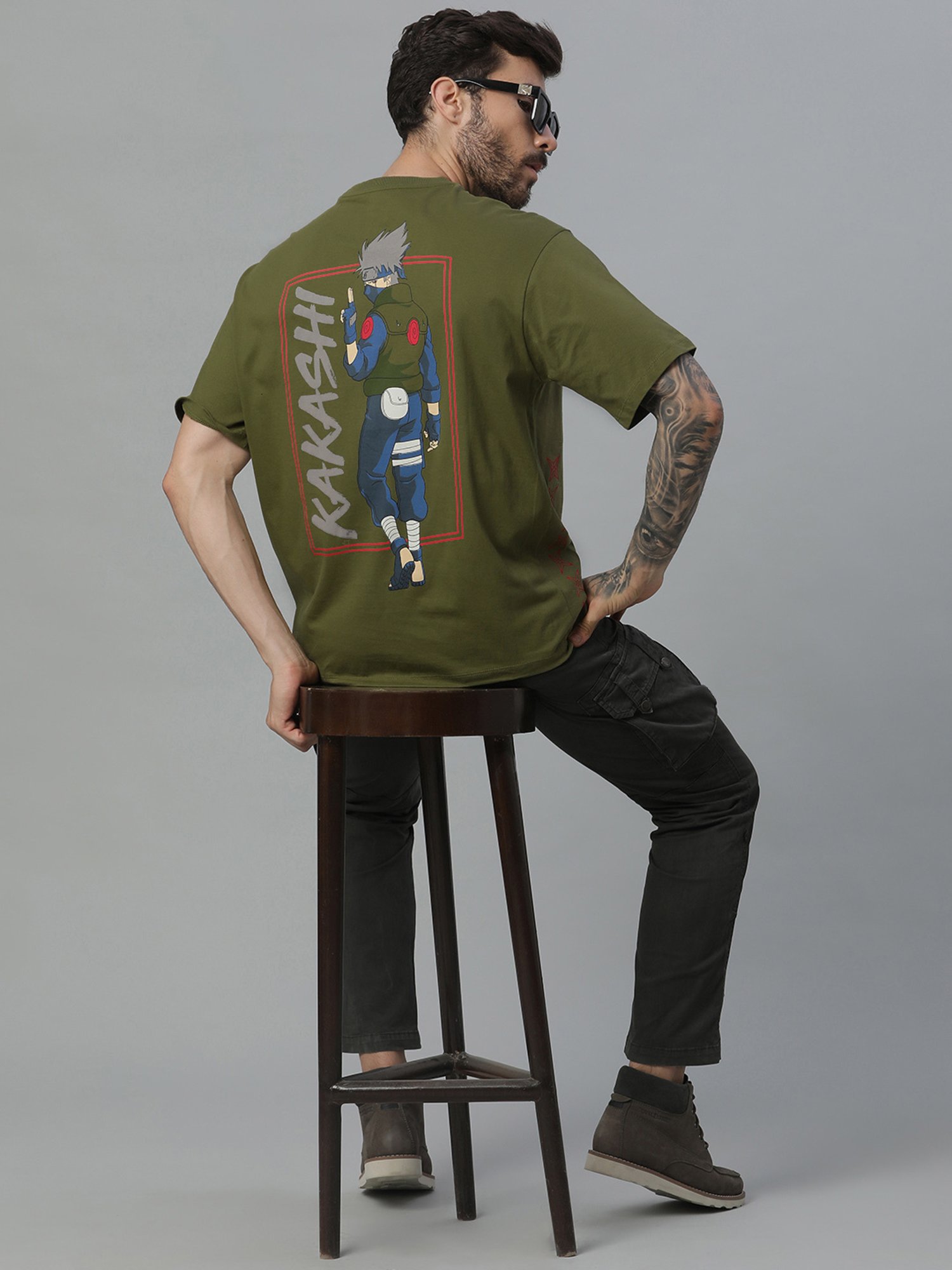 Free Authority Olive Loose Fit Printed T-Shirt