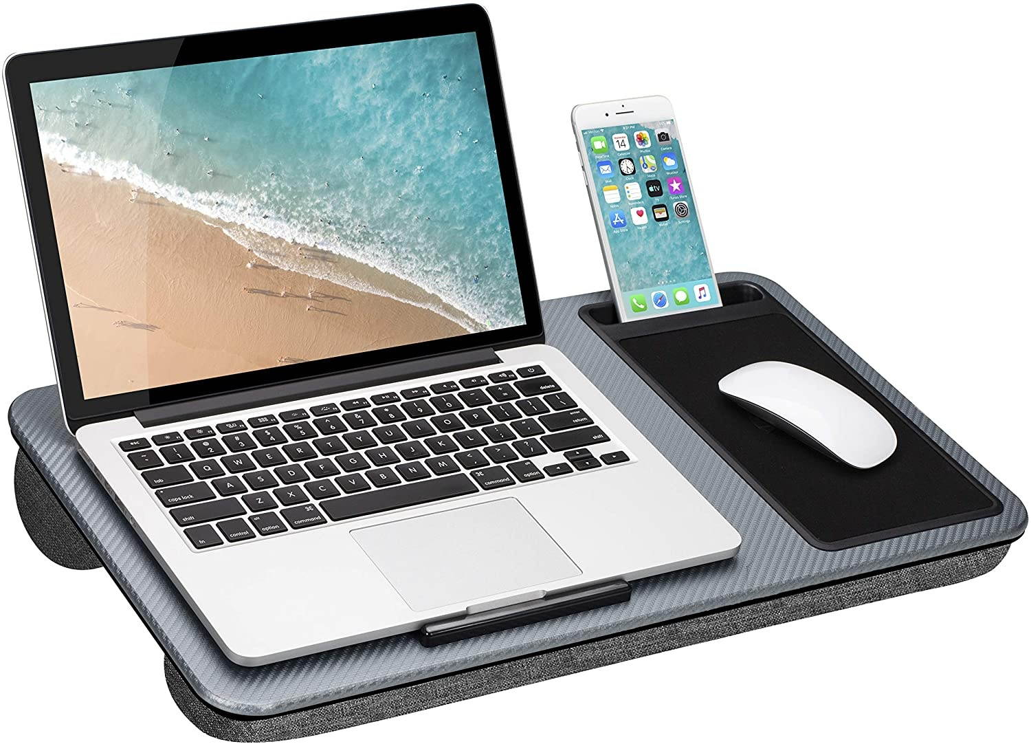 LapGear Home Office Lap Desk with Device Ledge, Mouse Pad, and Phone Holder - Silver Carbon - Fits Up to 15.6 Inch Laptops - Style No. 91585