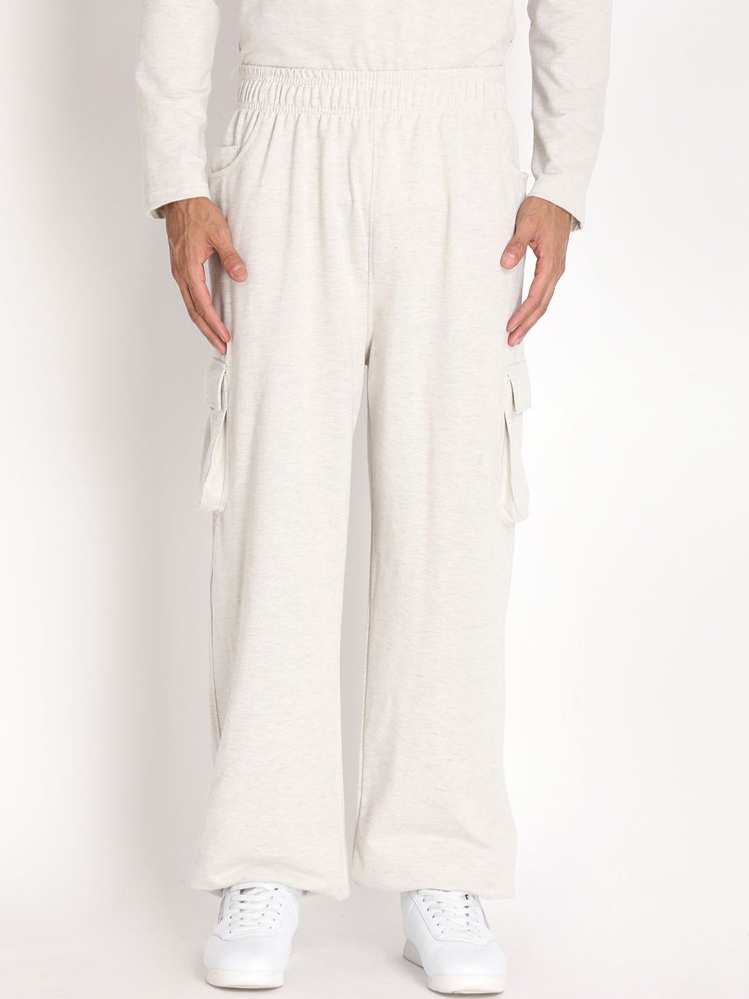 Chkokko Off White Cotton Relaxed Fit Track Pants