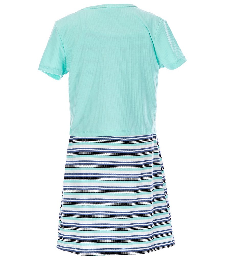 Ally B Big Girls 7-16 Short-Sleeve Solid Cardigan & Sleeveless Striped A-Line Dress Set