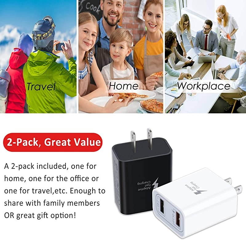 QC 30 Wall Charger  2Pack 30W QC 30 Fast Charger Dual Ports Adaptive Fast Charging Power Adapter Compatible with Wireless Charger iPhoneiPadSamsung GalaxyTabletBlackWhite
