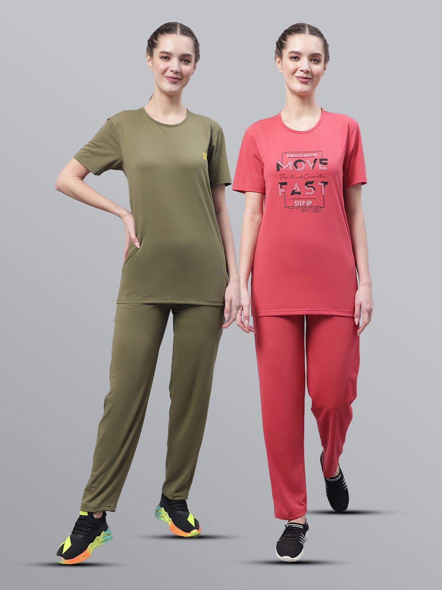 Vimal Jonney Olive & Pink Printed T-Shirt With Track Pants - Pack of 2