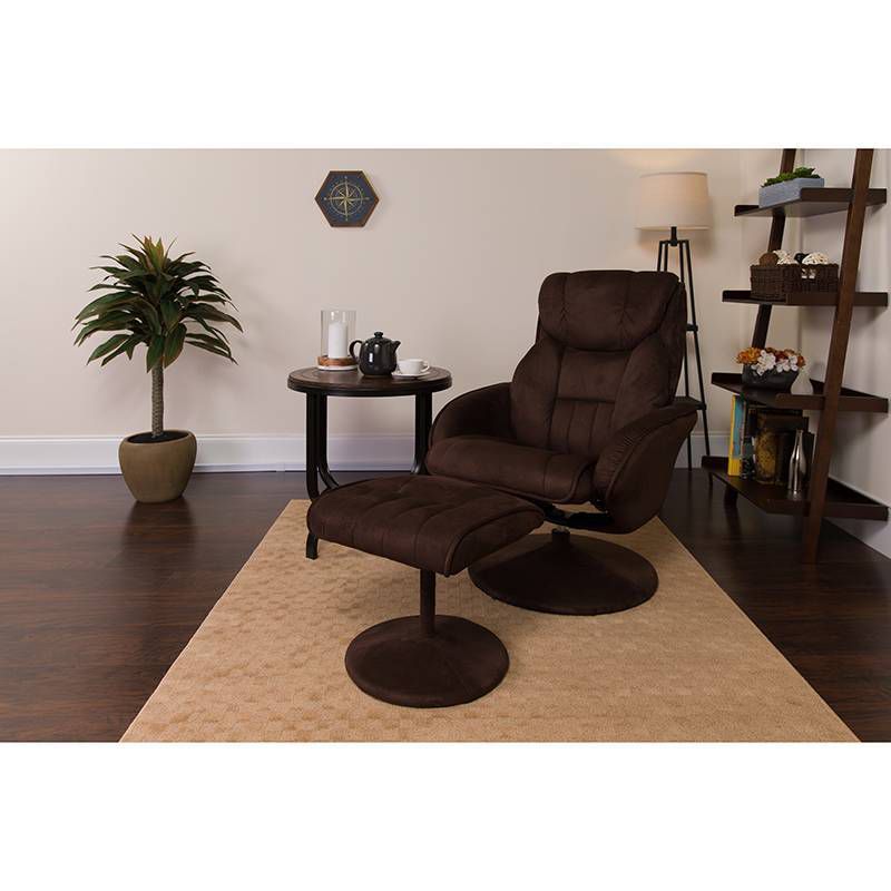 2pc Contemporary Multi Position Recliner and Ottoman Set Brown - Riverstone Furniture Collection