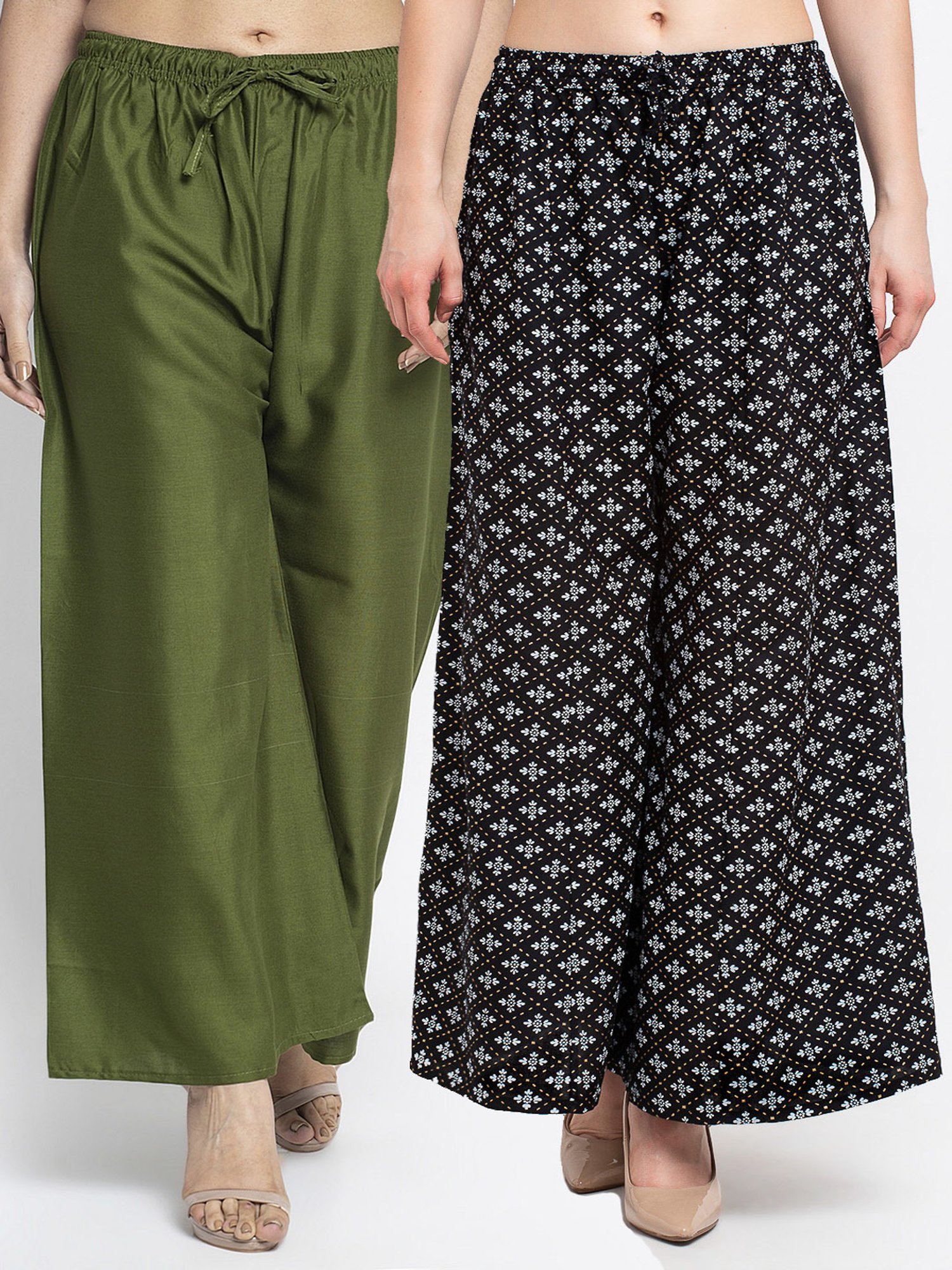 Gracit Black & Green Printed Palazzos - Pack Of 2