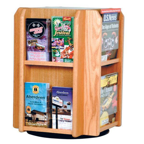 Wooden Mallet Home Office Divulge Spinning Counter Display with 8 Magazine 16 Brochure Pockets wBrochure Inserts Light Oak