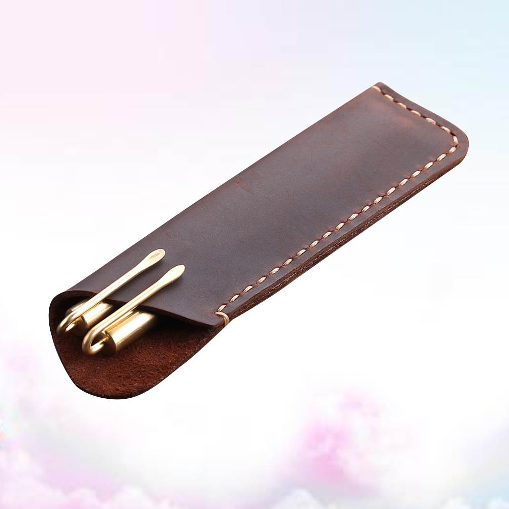 Vintage Pen Pouch Holder Pencil Protective Sleeve Bag Durable Pen Case Pen Storage Bag for Home Office School (Coffee)