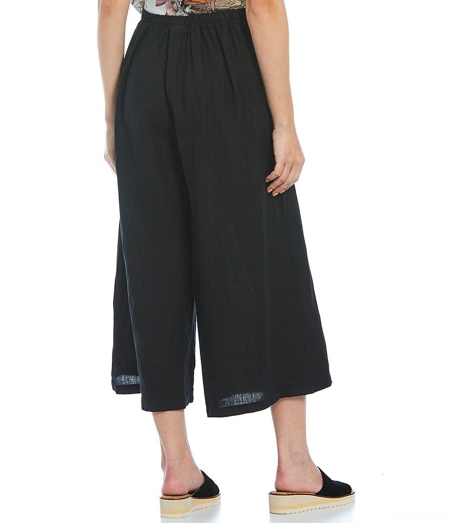 Bryn Walker Ella Light Linen Flat Front Wide Leg Cropped High Rise Pull-On Pants