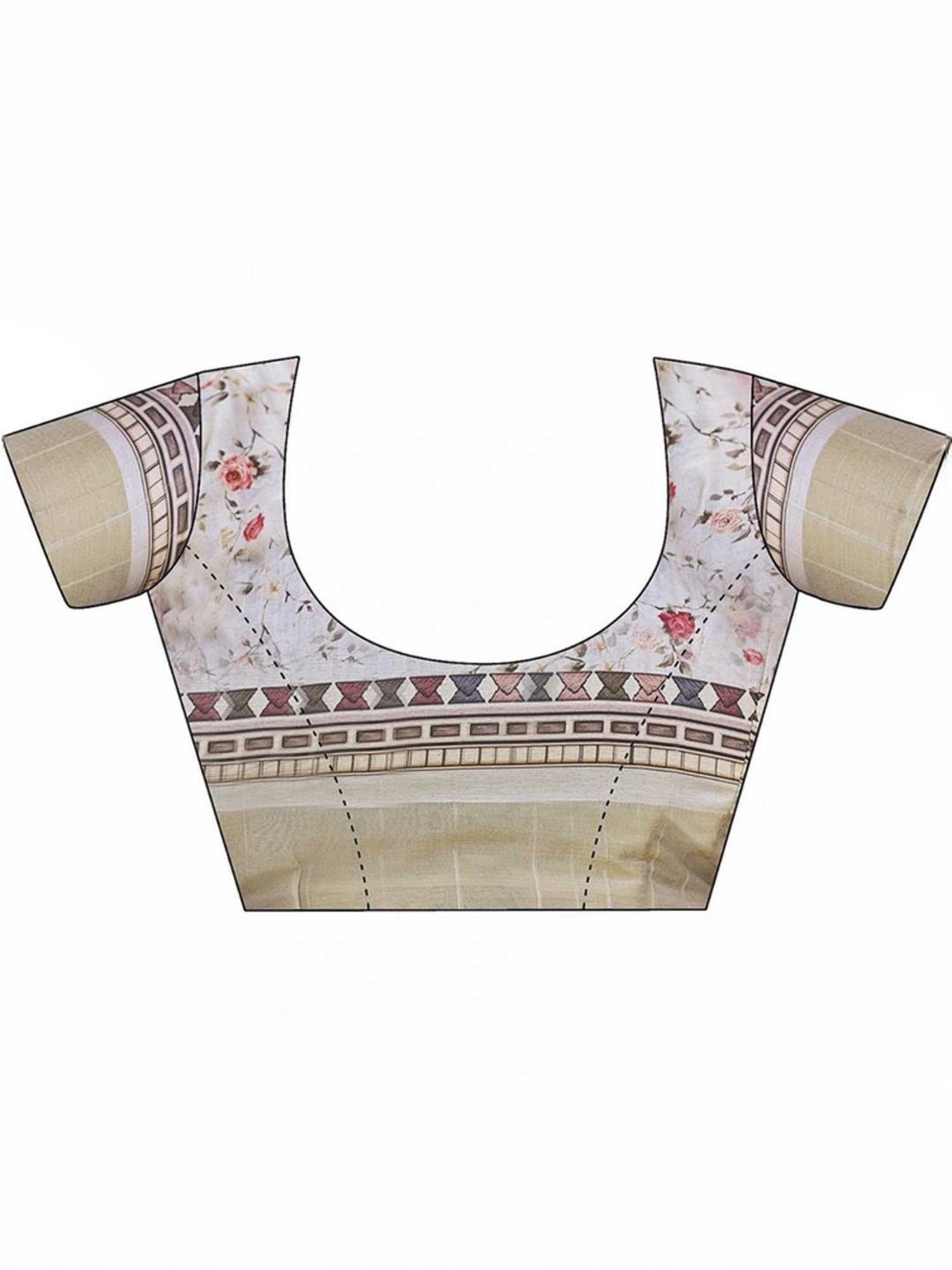 Satrani Beige Silk Floral Print Saree With Unstitched Blouse