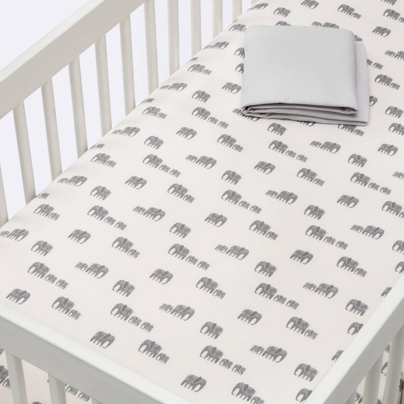 Crib Fitted Sheets Elephant and Gray Solid - Cloud Island™ Gray 2pk