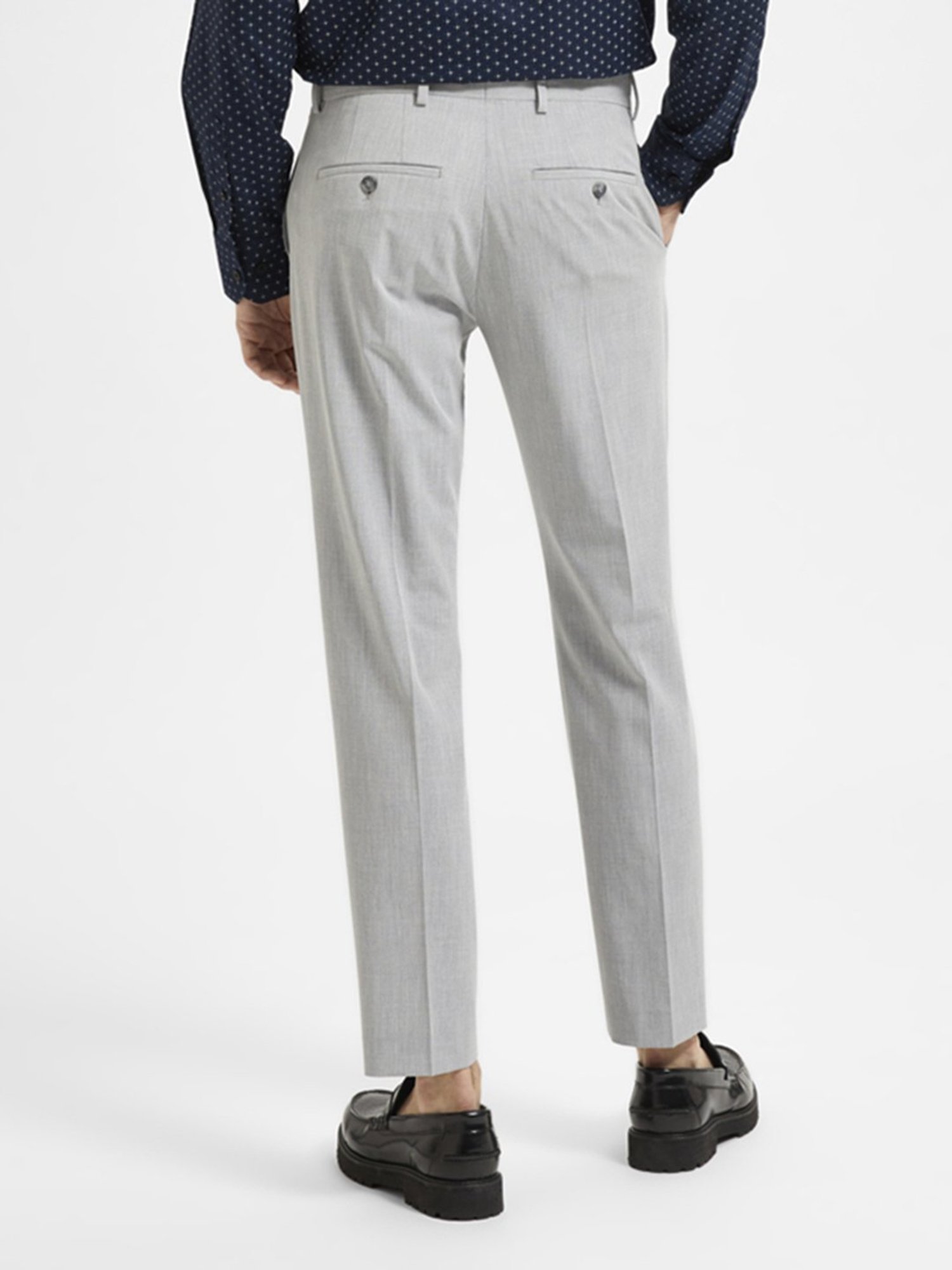 SELECTED HOMME Light Grey Slim Fit Flat Front Trousers
